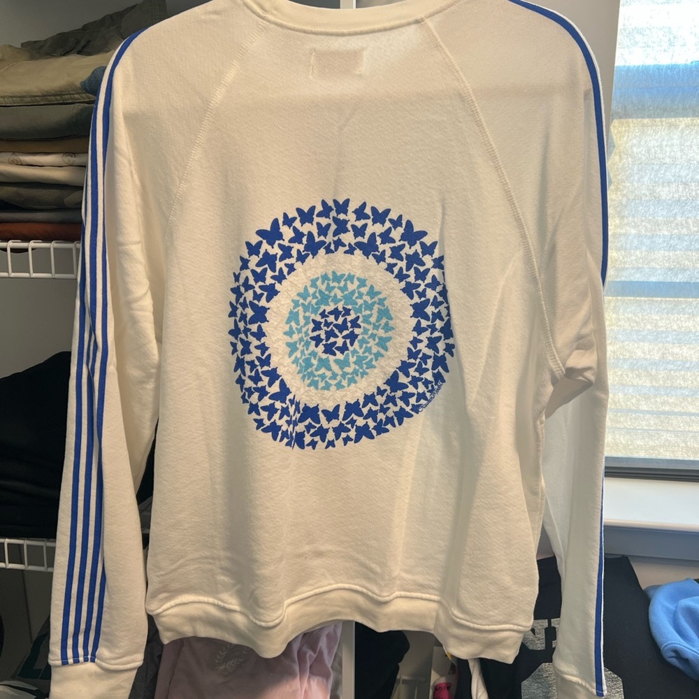 Lauren Moshi Butterfly 🦋 Evil Eye White Sweatshirt with Blue Accents